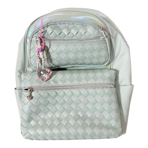 Omg Miss Gwen’s Girls Mint Green Woven Large Faux Leather School Dance Backpack - Picture 2 of 9